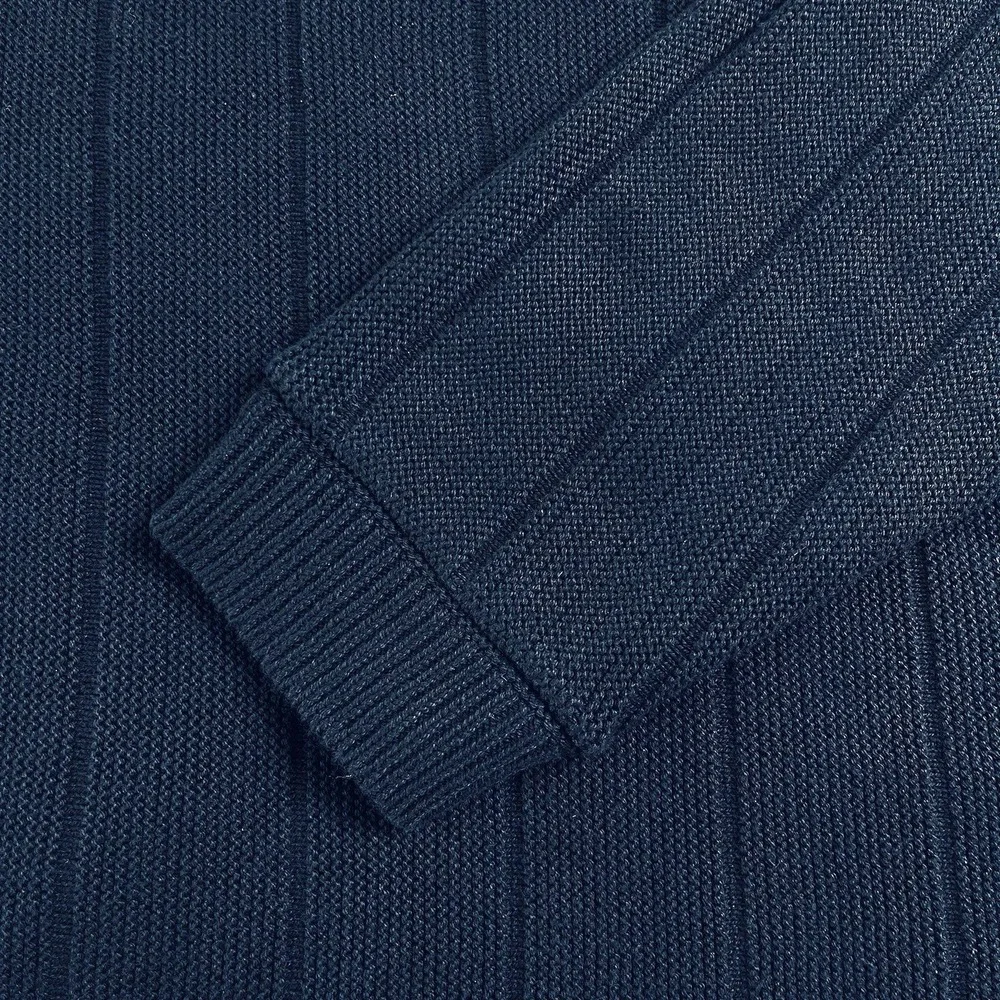 Vintage Izod Men's Knit Sweater L Blue Wide Rib Crew Neck Crest Logo Made in USA